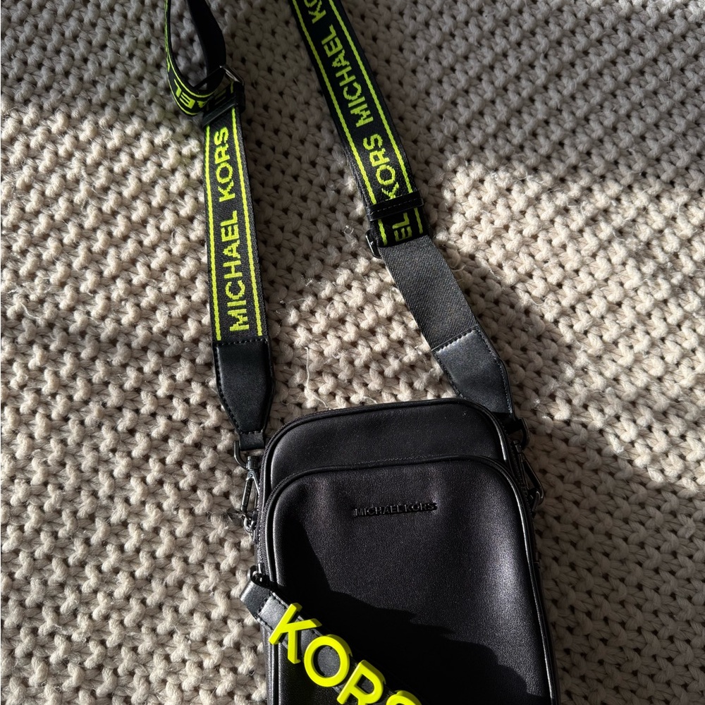 Michael Kors Black and Neon Green Crossbody Bag